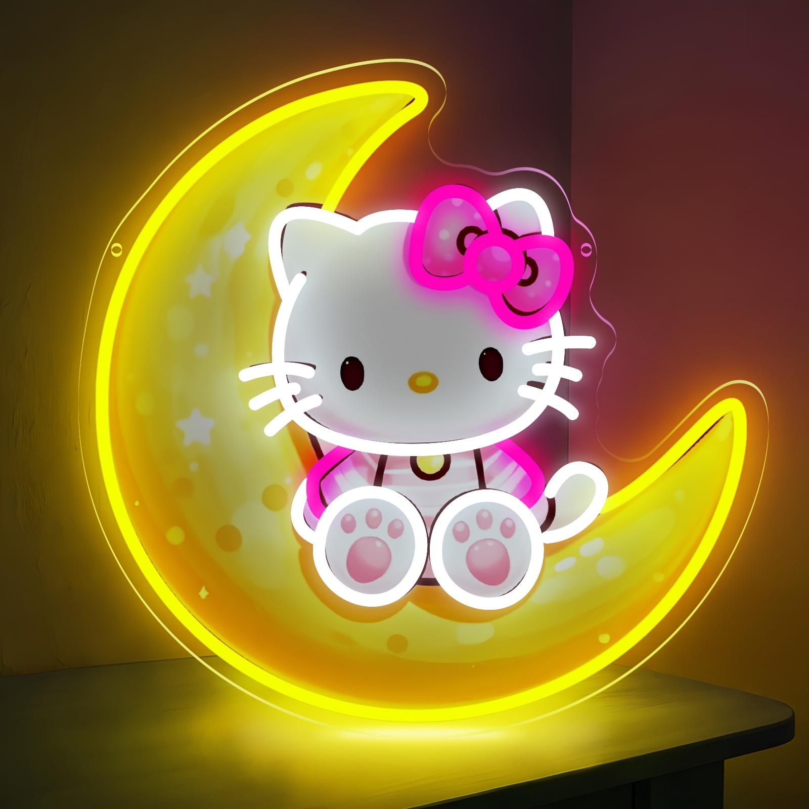 Lighting Decoration On Wall - Hello Kitty on Moon Sarı Sevimli