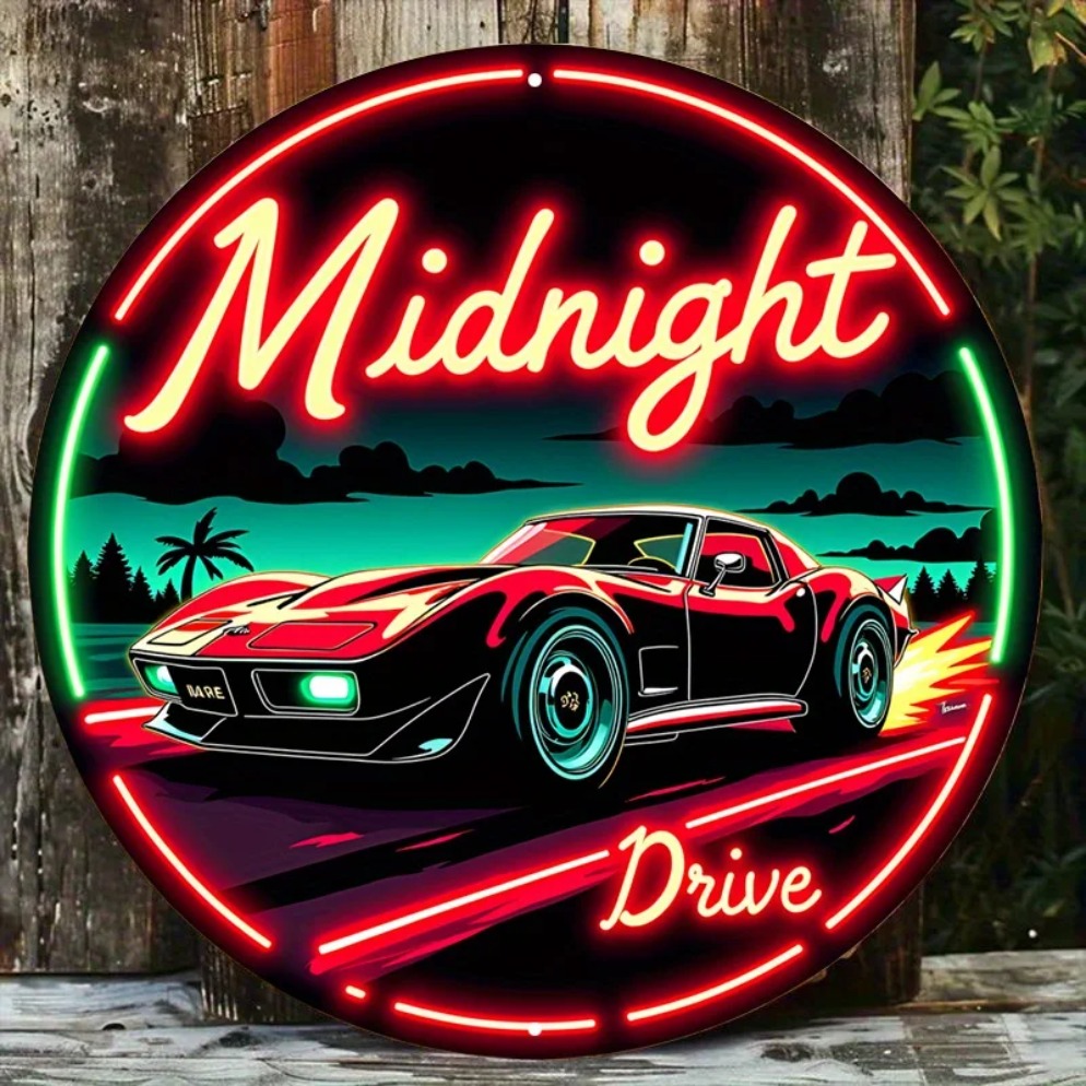 Vintage Lighting Decor - Vintage Neon Araba Tabelası Gece Sürüşü