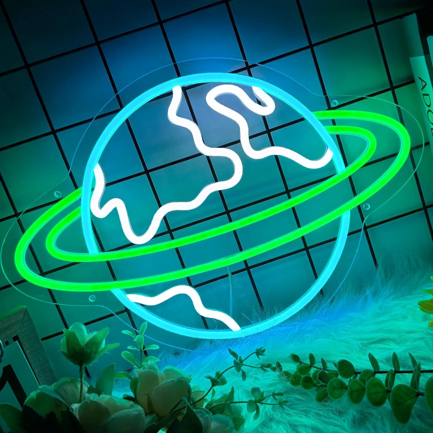 Room Lighting Bedroom Decor - Dünya Neon Işık Tabelası Gezegen Kısılabilir